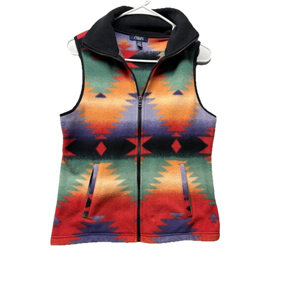 CHAPS Womens Southwestern Aztec Fleece Zip Up Vest Size Small Western - Picture 1 of 4